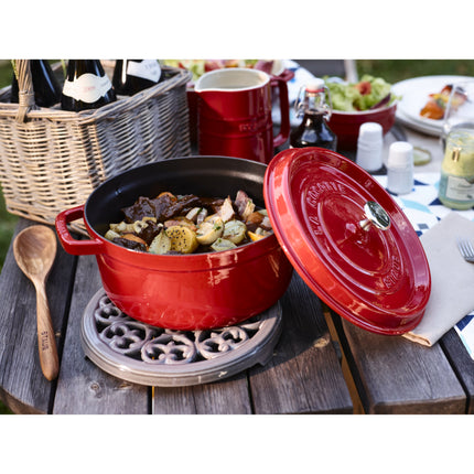 Staub Serving 23 cm round cast iron Trivet, lily decal