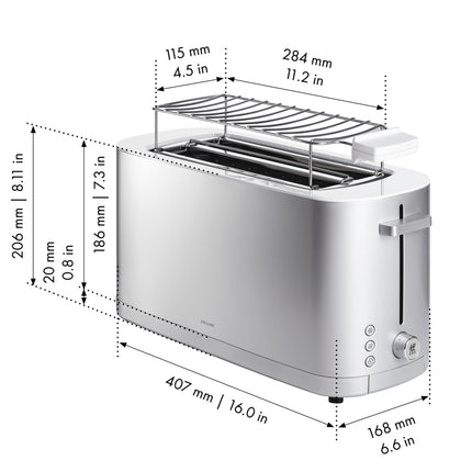 ZWILLING 2 LONG SLOTS TOASTER WITH BUN WARMER - SILVER