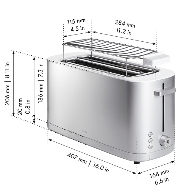 ZWILLING 2 LONG SLOTS TOASTER WITH BUN WARMER - SILVER