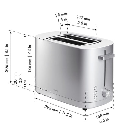 ZWILLING 2 SHORT SLOTS TOASTER WITH BUN WARMER - SILVER
