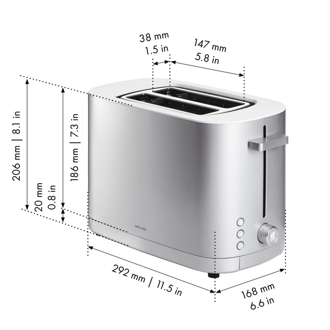 ZWILLING 2 SHORT SLOTS TOASTER WITH BUN WARMER - SILVER