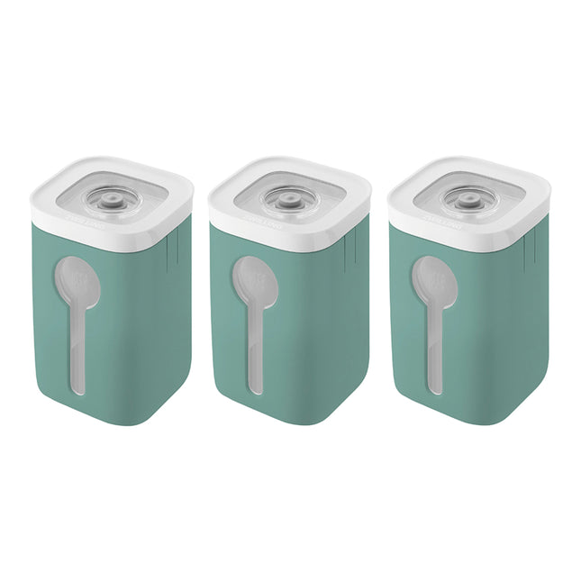 ZWILLING Fresh & Save 3 PC CUBE Container Set with 3 Sage Green Covers, 2S, transparent-white