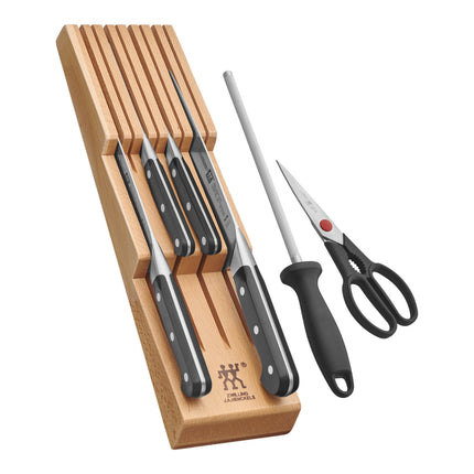 ZWILLING 7-pc, Block Set With Beechwood In-Drawer Knife Tray, Natural