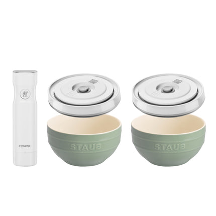 STAUB Eucalyptus Bowls and F&S S Lids w Pump