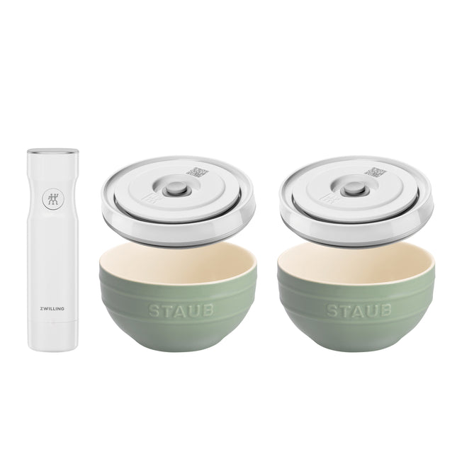 STAUB Eucalyptus Bowls and F&S S Lids w Pump