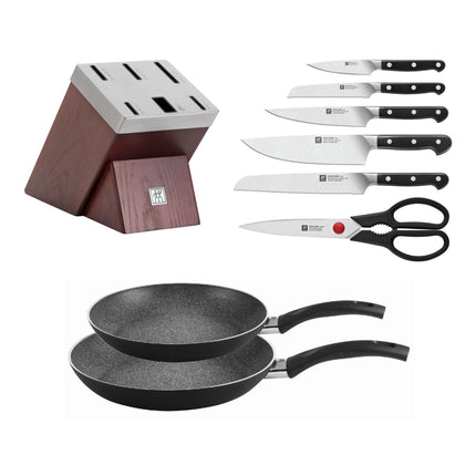 ZWILLING ZWILLING PRO 7PC SHARP BLOCK AND 2PC BOLOGNA GRANITIUM FRYING PAN SET