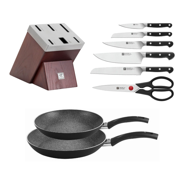 ZWILLING ZWILLING PRO 7PC SHARP BLOCK AND 2PC BOLOGNA GRANITIUM FRYING PAN SET