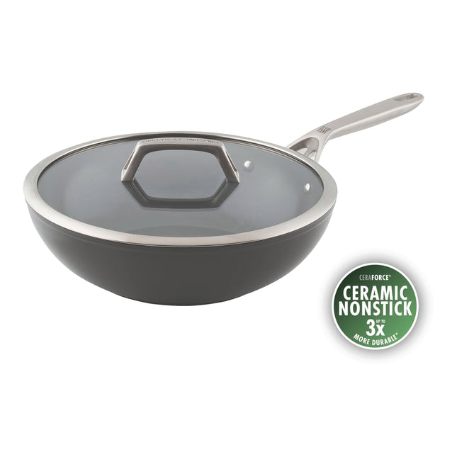 ZWILLING Motion Ceramic 30 cm Aluminum Wok with Lid – Black