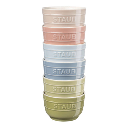 Staub Ceramique 9 cm / 6 Piece ceramic Ramekin set macaron, mixed Colours