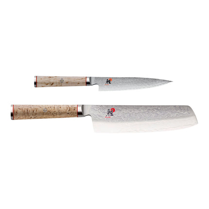 MIYABI BIRCHWOOD 5000MCD 2 Piece, 6.5" NAKIRI & 5" PARING KNIFE, brown