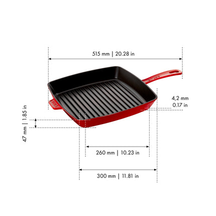 Staub Grill Pans 30 cm cast iron square American grill, cherry - Visual Imperfections
