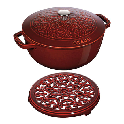 Staub La Cocotte Essential French Oven with lily lid and trivet 2 Piece, cast iron