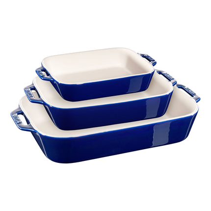 Staub Ceramique Rectangular Baking Dish Set Cherry 3 Piece