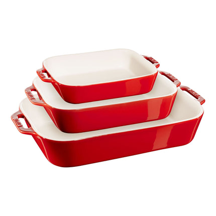 Staub Ceramique Rectangular Baking Dish Set Cherry 3 Piece
