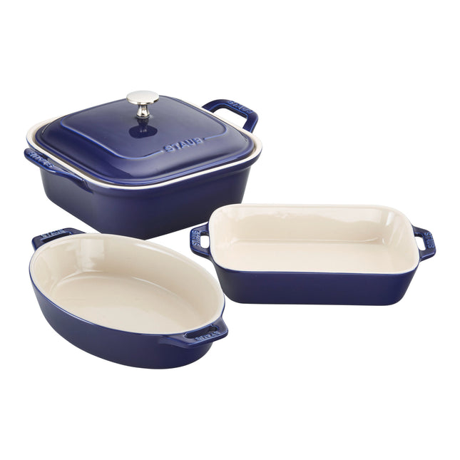 Staub Ceramique Mixed Baking Dish Set Dark Blue 4 Piece