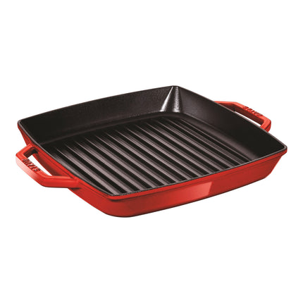 Staub GRILL PAN WITH 8 PC BONUS STEAK KNIFE 28 cm / 11 inch cast iron square Grill pan, cherry