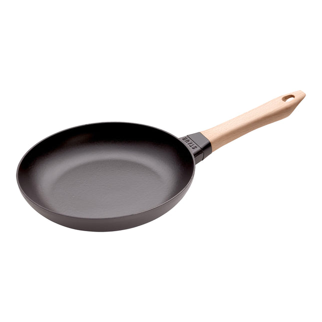Staub Pans 24 cm / 9.5 inch cast iron Frying pan with wooden handle, black