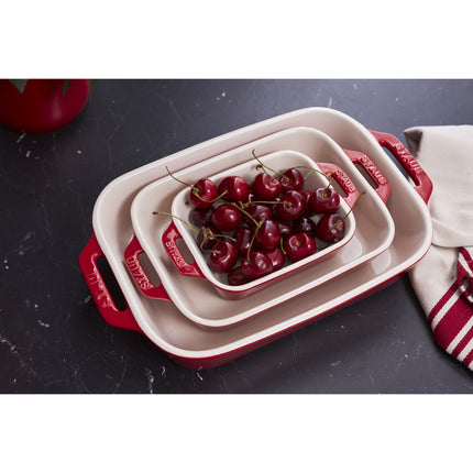 Staub Ceramique Rectangular Baking Dish Set Cherry 3 Piece