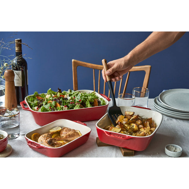Staub Ceramique Rectangular Baking Dish Set Cherry 3 Piece