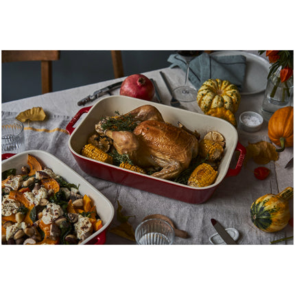 Staub Ceramique Rectangular Baking Dish Set Cherry 3 Piece