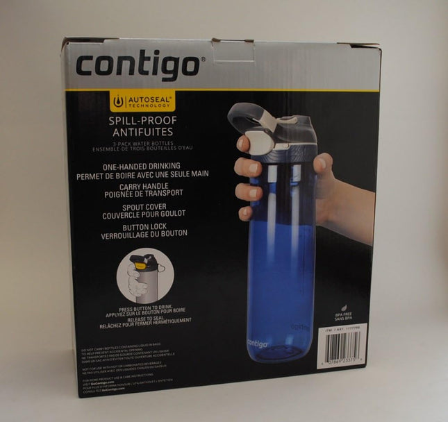 Contigo AUTOSEAL Leak-Proof Water Bottle – 24oz, 3 Pack (Smoke, Aqua, Sangria)