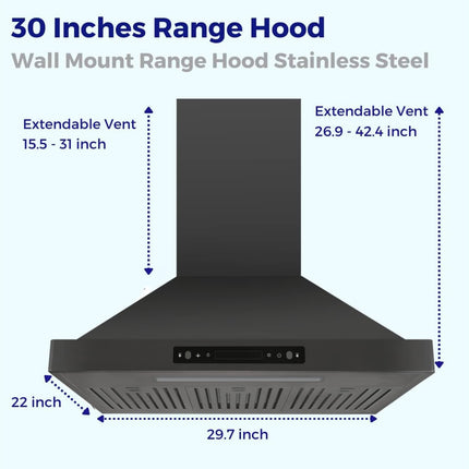 Vesta Brussels 30" | Metallic Black  | 800 CFM Suction