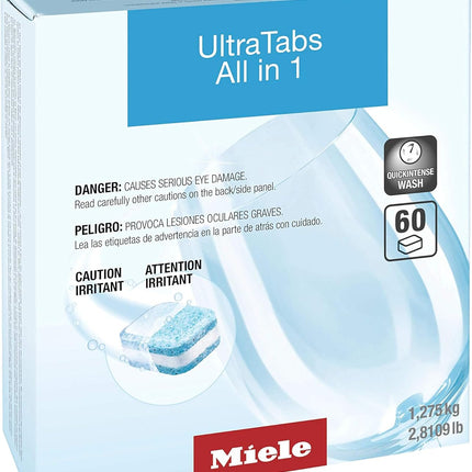 Miele UltraTabs All-in-One Dishwasher Detergent Tabs, Compatible with All Dishwashers, 60 Tabs, Pack of 5