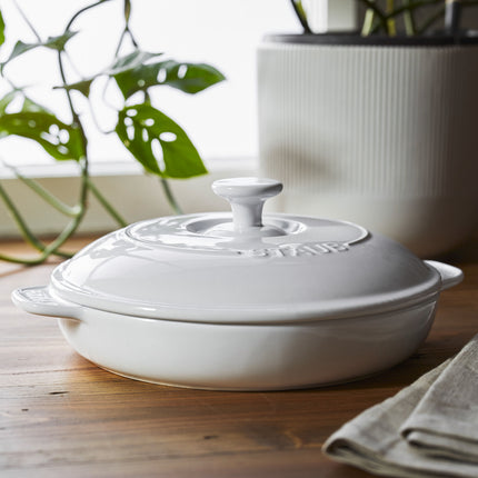 Staub Ceramique ceramic round BRIE CHEESE BAKER WITH LID, white