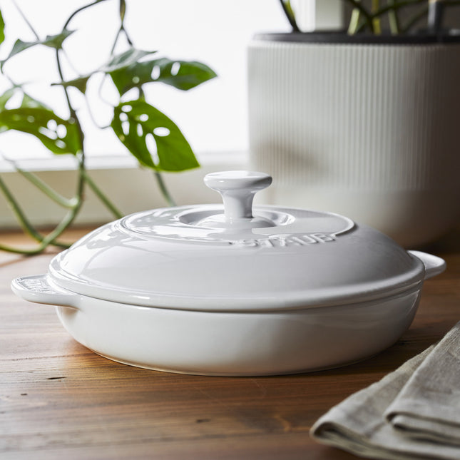 Staub Ceramique ceramic round BRIE CHEESE BAKER WITH LID, white