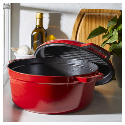 Staub Braisers 6 l cast iron round Braise + grill, cherry