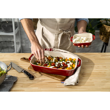 Staub Ceramique Rectangular Baking Dish Set Cherry 3 Piece