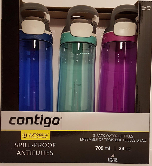 Contigo AUTOSEAL Leak-Proof Water Bottles – 3 Pack, 24oz (709 ml)