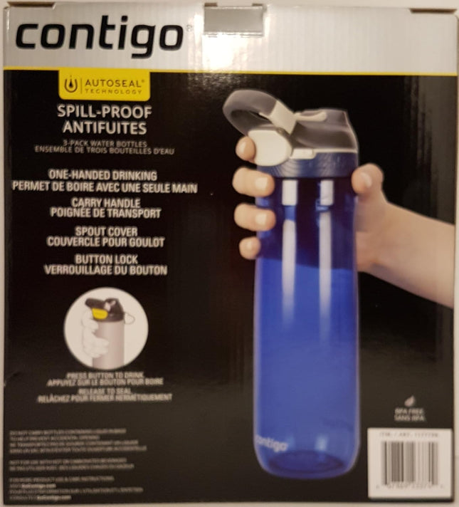 Contigo Autoseal Spill-Proof Water Bottle 24oz, 3 pack (Monaco, Grayed Jade, Radiant Orchid)