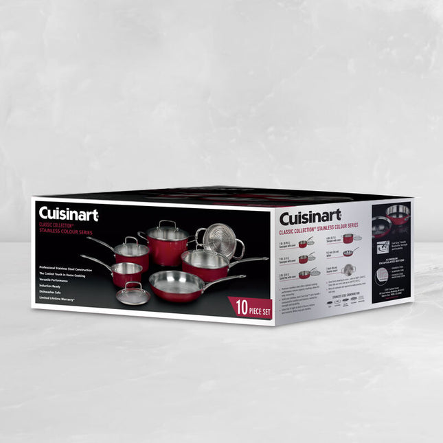 Cuisinart 10-Piece Classic Collection Metallic Stainless Steel Cookware Set - Red