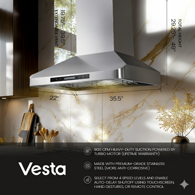 Vesta London 36" | Silver | 900 CFM Suction