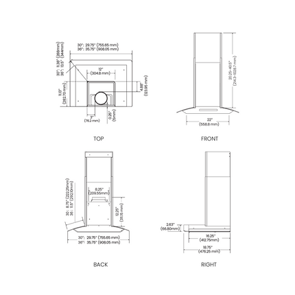 Vesta Amsterdam 36" | Metallic Black | 800 CFM Suction