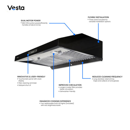 Vesta Atlanta 30" | Metallic Black | Durable Design