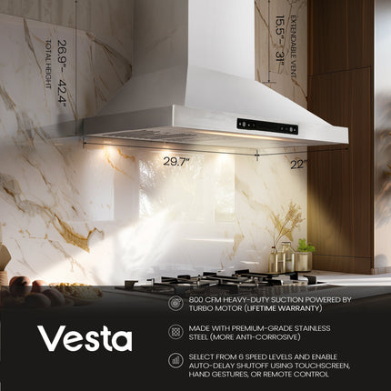 Vesta Brussels 36" | Silver | 800 CFM Suction