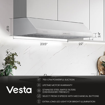 Vesta Chicago 24" | Silver | Quiet ≤65 dB Operation