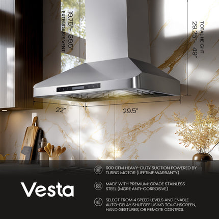Vesta London 30" | Silver  | 900 CFM Suction