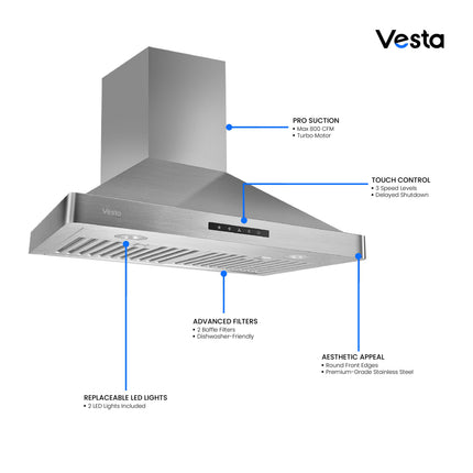 Vesta Milan 30" | Silver | Easy-Clean Baffle Filters
