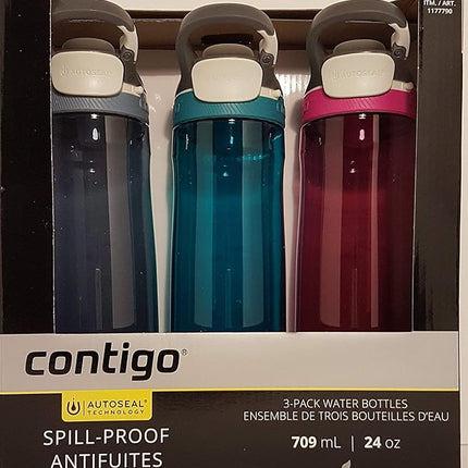Contigo Autoseal Spill-Proof Water Bottle 24oz, 3 Pack (Stormy Weather, Scuba, Very Berry)