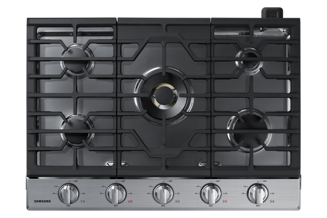 Samsung 30" 5-Burner Smart Gas Cooktop with 22K BTU Dual Power Burner + Griddle & Wok Grate - Stainless Steel