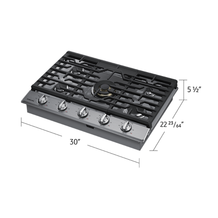 Samsung 30" 5-Burner Smart Gas Cooktop with 22K BTU Dual Power Burner + Griddle & Wok Grate - Stainless Steel