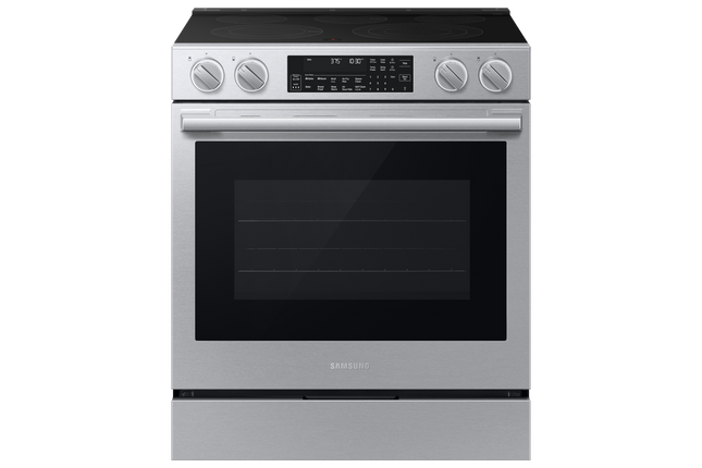 Samsung Electric Slide-In Range True Convection with Air Fry Max | Air Sous Vide | Soft Closing Door 6.3 cu.ft. - Stainless Steel
