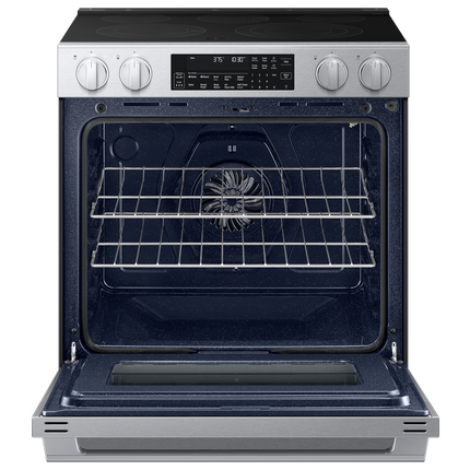 Samsung Electric Slide-In Range True Convection with Air Fry Max | Air Sous Vide | Soft Closing Door 6.3 cu.ft. - Stainless Steel