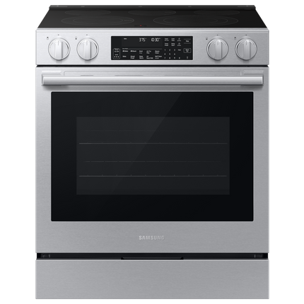 Samsung Electric Slide-In Range True Convection with Air Fry Max | Air Sous Vide | Soft Closing Door 6.3 cu.ft. - Stainless Steel