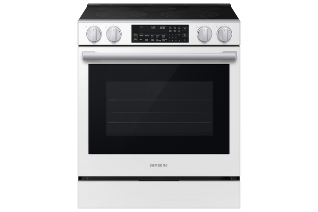 Samsung Electric Slide-In Range True Convection with Air Fry Max | Air Sous Vide | Soft Closing Door 6.3 cu.ft. - White