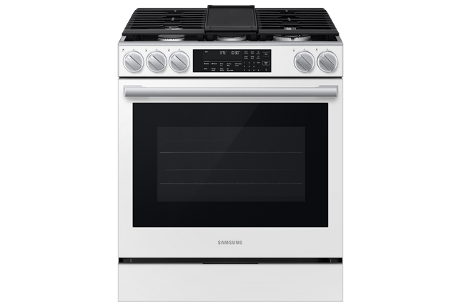 Samsung Gas Slide-In Range True Convection with Air Fry Max | Air Sous Vide | Soft Closing Door 6.0 cu.ft. - White