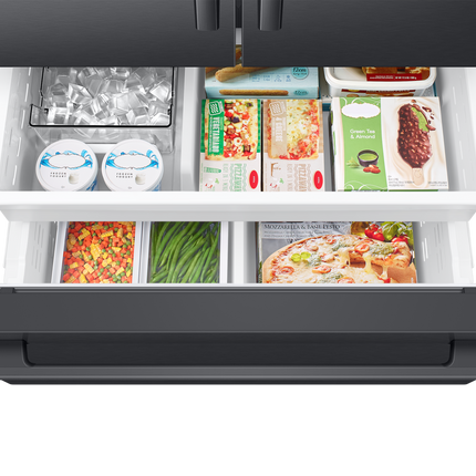 Samsung Bespoke AI 3-Door French Door Refrigerator RF70 Sleek Zero Clearance Fit In-Door Tall Dispenser 29 cu.ft. - Black